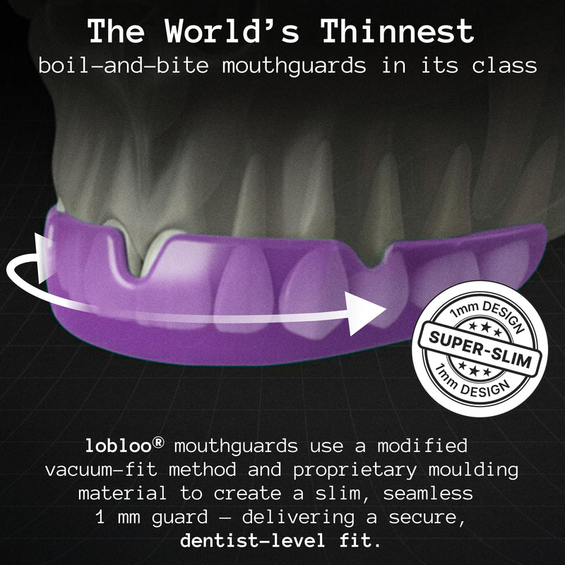 lobloo® PRO-FIT Sports Mouthguard – Ultra Slim 1mm | Dentist-Level Protection | Precision Vacuum-Fit | Oxygen Performance | MMA, Boxing, Football, Basketball. (Large +14yrs, Purple) Large +14yrs