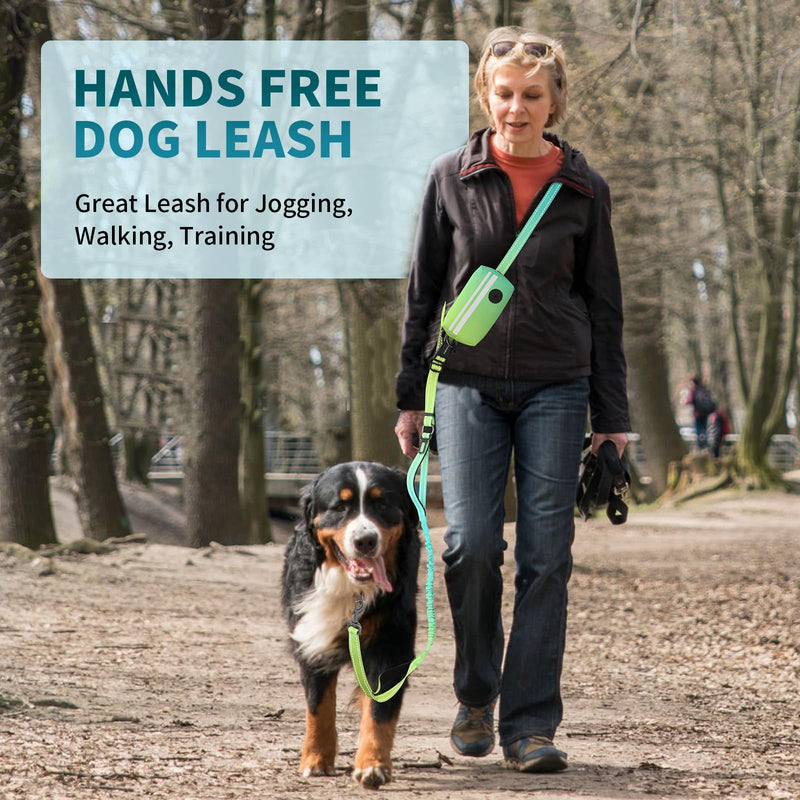 Hands Free Dog Leash with Removable Zipper Pouch, Dual Padded Handles and Durable Bungee for Walking, Jogging and Running-Your Dog (Large, 35-140 lbs-Cyan Cyan