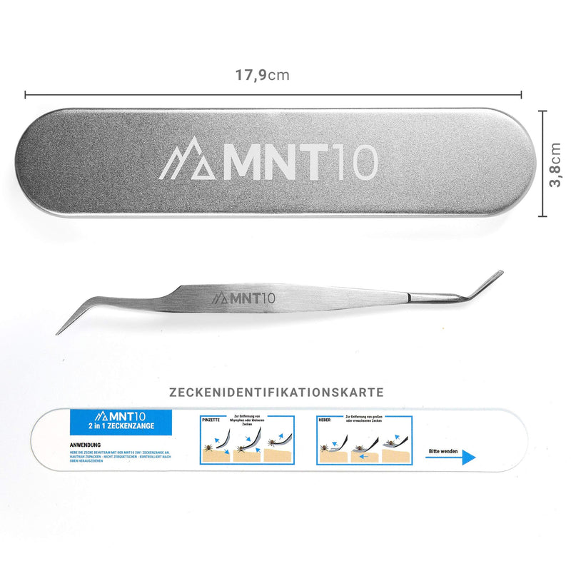 MNT10 tick tweezers stainless steel 2-in-1 I splinter tweezers, tick tweezers + tick hook for people and dogs in a practical metal case I ideal for ticks of any size I + FREE identification card - BeesActive Australia