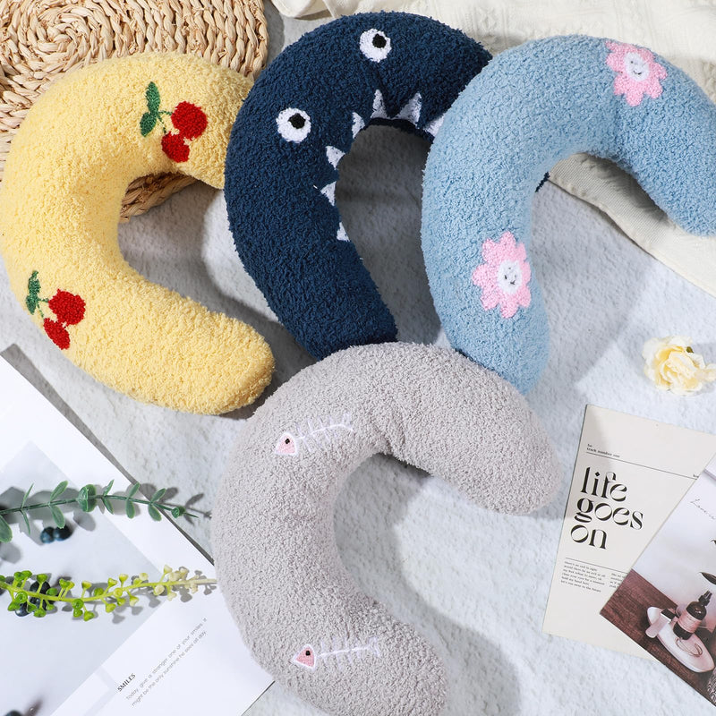 4 Pcs Pillows for Cats Puppy Bed, Soft Fluffy Pet Calming Toy, Half Donut U Shaped Pet Neck Pillow, Training Toy Joint Relief Cervical Protection (4 Patterns)