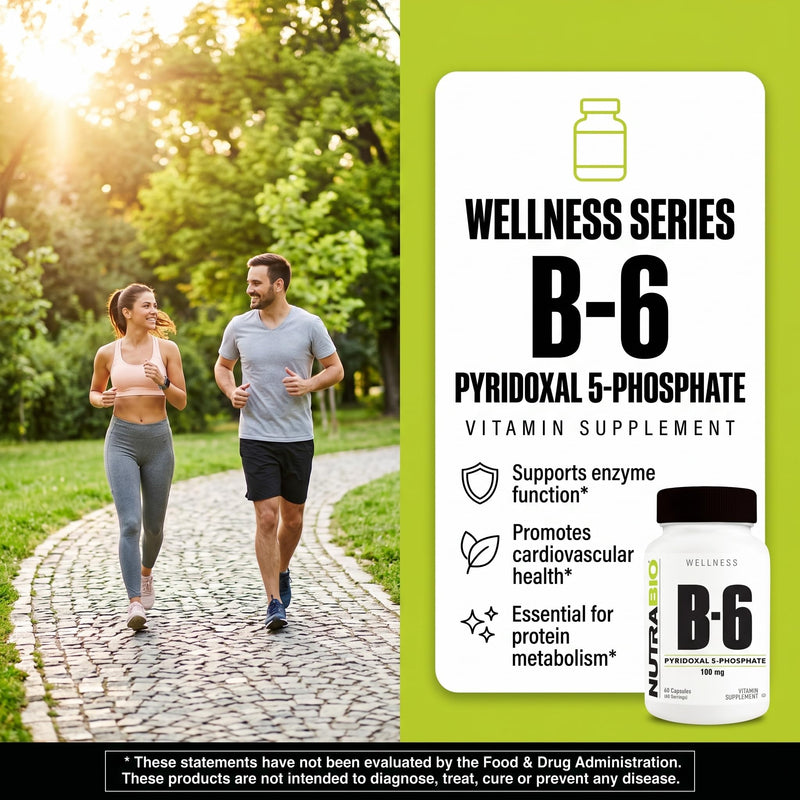 NutraBio Vitamin B6 P5P (Pyridoxal 5-Phosphate) Vitamin B6 100mg per Serving- 60 Vegetable Capsules