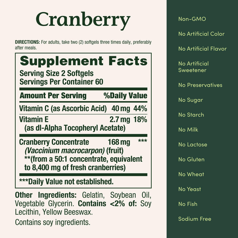 Nature's Bounty Cranberry Pills for Women Urinary Tract Health, Cranberry Supplements with Concentrate & Vitamin C, 120 Softgels (Pack of 2) 120 Count (Pack of 2)