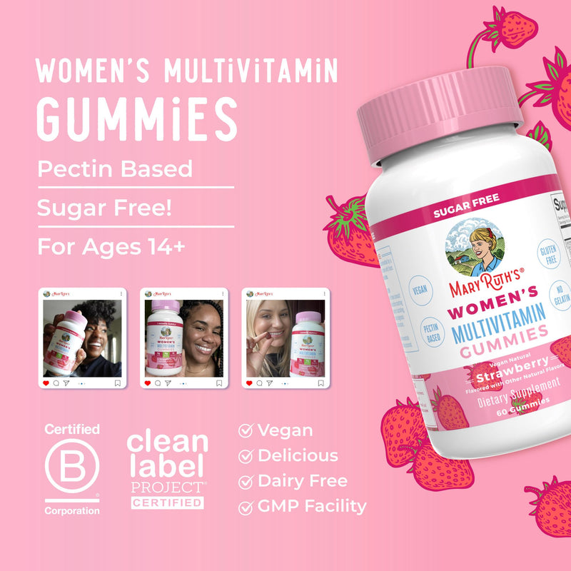MaryRuth Organics Women's Immune Support Multivitamin Gummies | Ages 14+ | Skin Health | Gummy Vitamins for Women | Sugar-Free | Vegan | Non-GMO | 60 Count | Sugar Free, Vegan, 60 Count