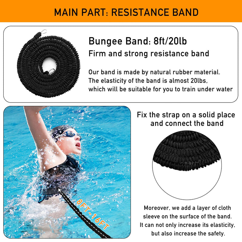 Pool Swim Training Equipment, Tether Aquatic Belt with Resistance Band Improve Power Agility Focus Explosive for Men and Women