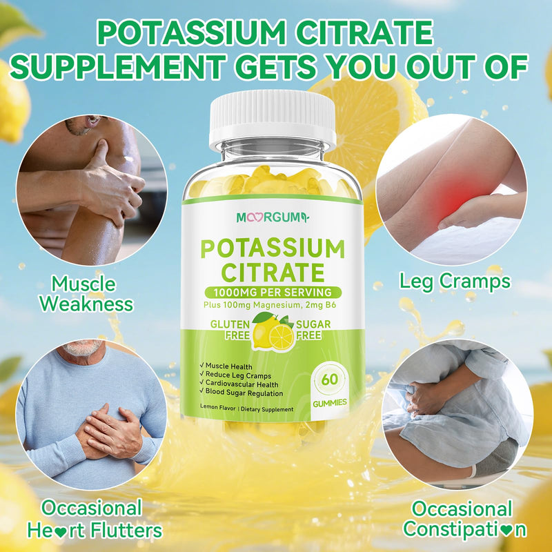 Potassium Citrate 1000mg Gummies, Potassium Supplement for Adults Women and Men, with Magnesium, Vitamin B6 Chewable Supplements, Support Electrolyte Balance, Muscular & Nerve Function, 120 Count 60 Count (Pack of 2)