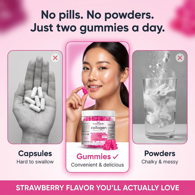 Collagen Gummies for Women & Men with Biotin, Hyaluronic Acid & Vitamin C - Hair, Skin & Nails Support | Sugar Free, Halal, Non-GMO Strawberry Chews | 90 Count Collagen Strawberry
