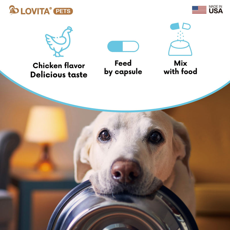 LOVITA Hip + Joint Supplement for Pets - Supports Mobility & Joint Health for Dogs & Cats - 60 Capsules, Chicken Flavor
