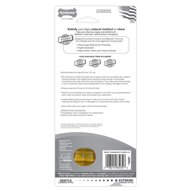 Nylabone Power Chew Textured Femur Bone Chew Toy for Dog, Indestructible Dog Toys for Aggressive Chewers Large Breed, Peanut Butter Flavor, X-Large/Souper (1 Count) X-Large/Souper (1 Count) - BeesActive Australia