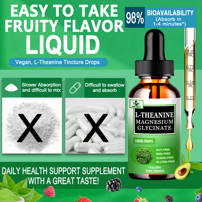 L Theanine Drops, Liquid L-Theanine Supplement 200mg w/Magnesium Glycinate,Vitamins,Fiber for Relaxation,Sleep,Digestion, Calm,High Absorption Mood Support for Adults & Kids,Plant Based,Non-GMO