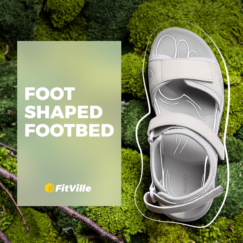 FitVille Women's Orthopedic Wide Sandals Casual Arch Support Flat Sandals 9.5 Wide Grey