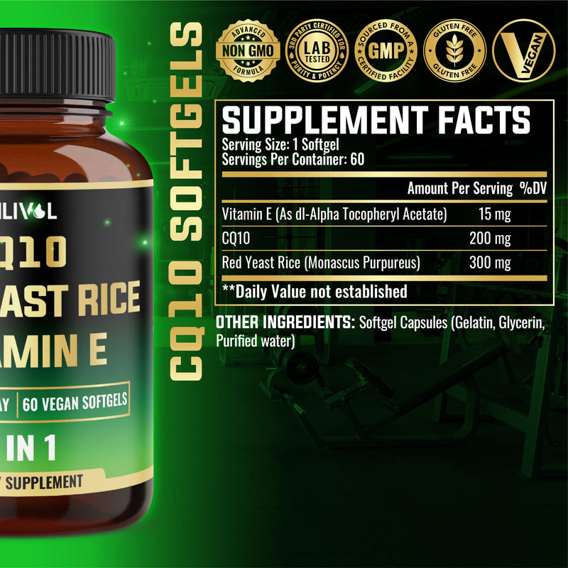 515 mg - CQ10 Softgels with Vitamin E, CoQ10, and Red Yeast Rice - 60 Softgels