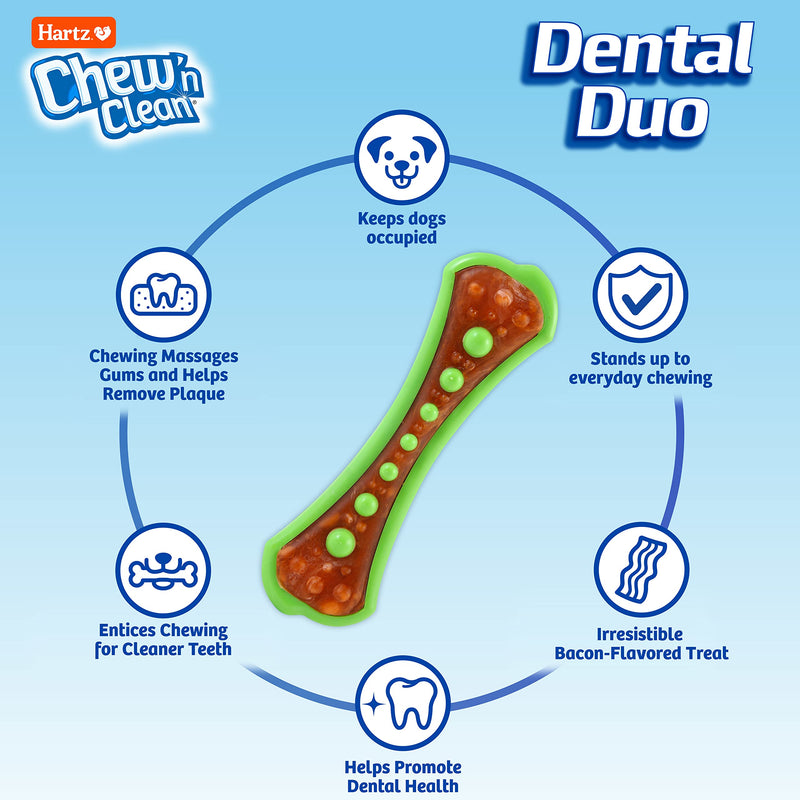 Hartz Chew 'n Clean Dental Duo Dog Treat & Chew Toy, Color Varies, Medium, 3 Pack Medium (Pack of 3) Orange, Green & Yellow - BeesActive Australia