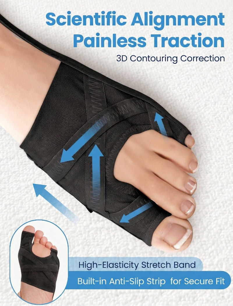 Bunion Corrector for Women & Men, Breathable Toe Straightener for The Thumb and Little Toe, Comfortable & Adjustable for Day/Night Use (Black, 1 Pair) Large