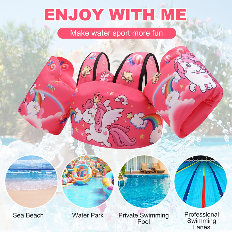 Toddler Swim Vest with Swimming Arm Floaties for 2-6 Years Old (22-66 lbs) Boys-Girls Kids Pool Floats Water Wings & Swim Jacket Niños Swimmies for Beach Boats Pink-Pony