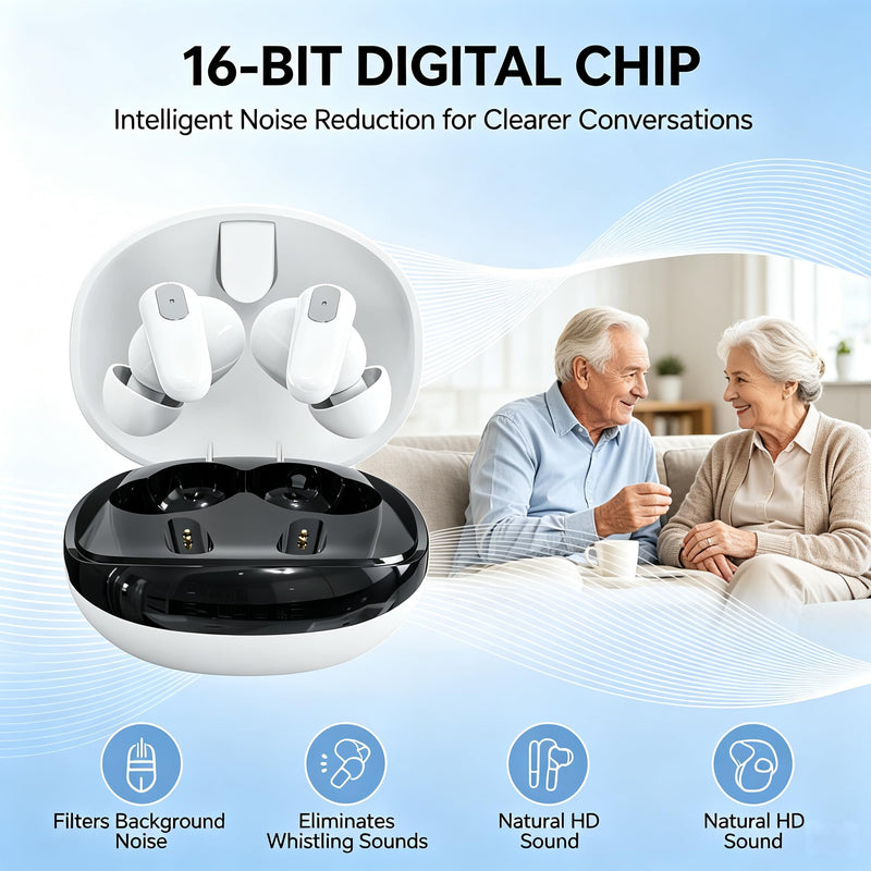 Hearing Aids for Seniors and Adults Noise Cancelling,4‑Level Volume Control & 4 Environment Modes,Screen Display Easy‑to‑Operate & Comfortable Fit