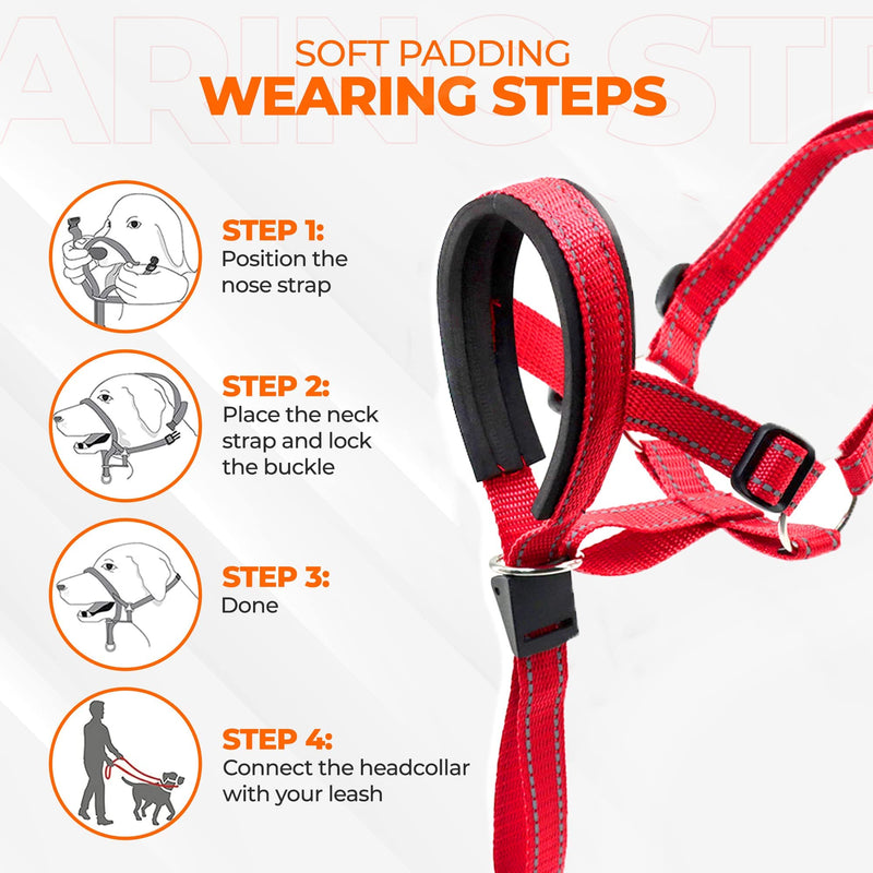 Dog Head Halter with Safety Strap - Headcollar - No-Pull Dog Collar – Perfect for Leash & Harness Training Medium and Large Dog Sizes (Size M (Pack of 1), Red) - BeesActive Australia