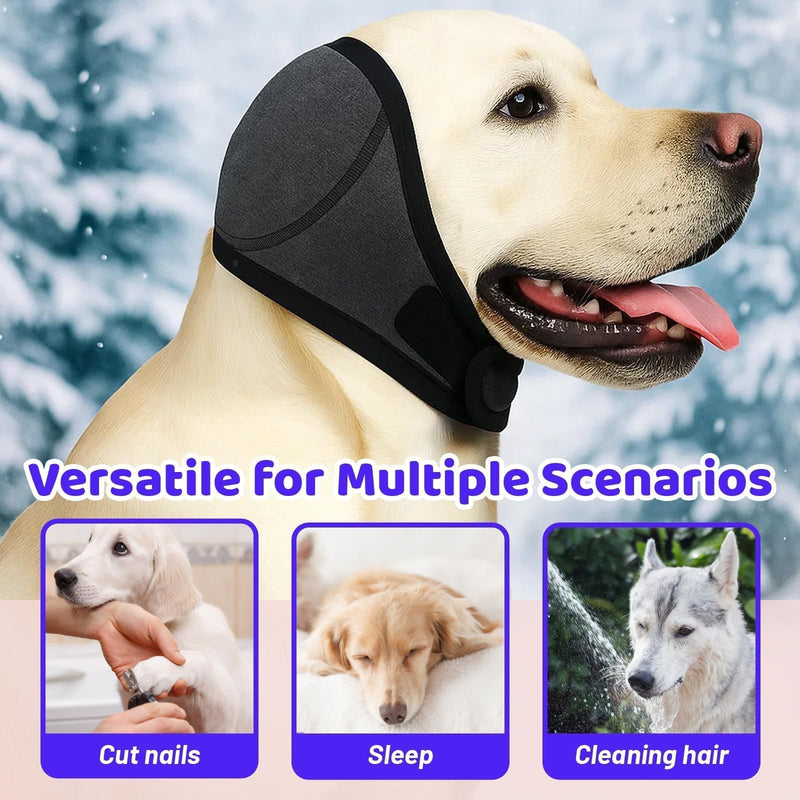 Adjustable Dog Ears Cover, Calming Hood with Ear Protection - Provides Warmth, Soothes Anxiety & Prevents Wound Infection, Size L