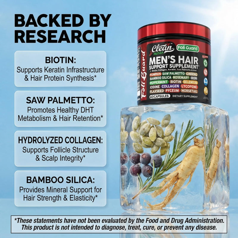 Hair Growth Supplement For Men | Biotin Hair Vitamins Collagen Pumpkin Seed Saw Palmetto Iron Ginseng Bamboo Silica Rosemary Peppermint Keratin Selenium Iodine Flaxseed Horsetail Vitamin A C D3 E B12 1