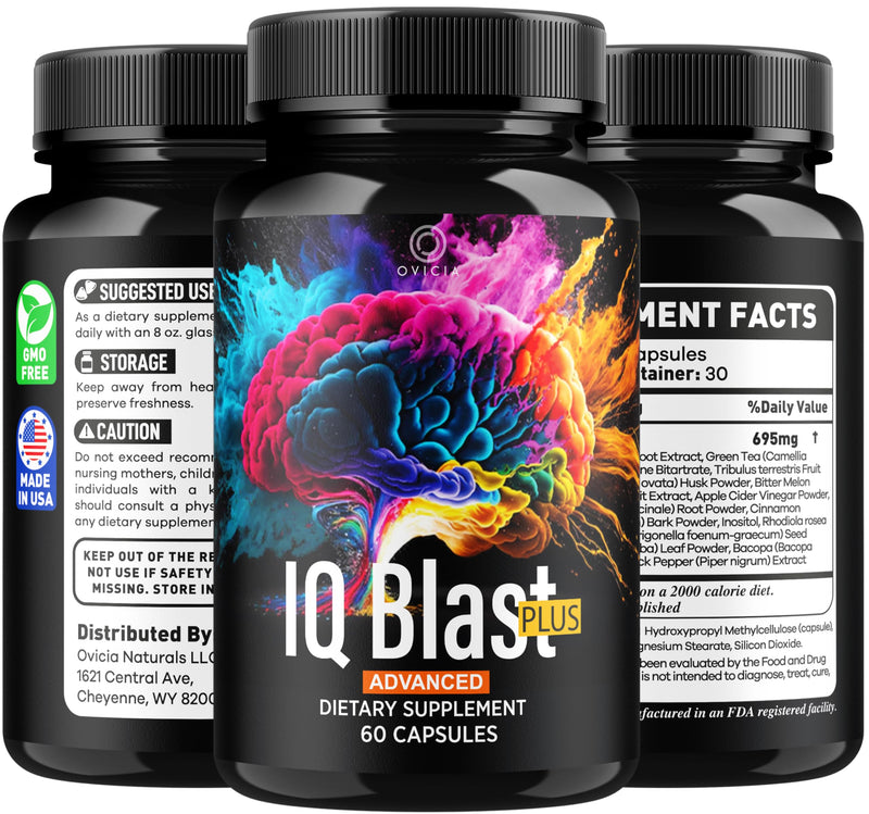 (3 Pack) IQ Blast Plus - IQBlast Plus Capsules Support Advanced Formula Reviews, IQBlastPlus Pills Natural Ingredients Memory Support Daily Vitamins for Health and Wellness, 180 Capsules for 3 Months
