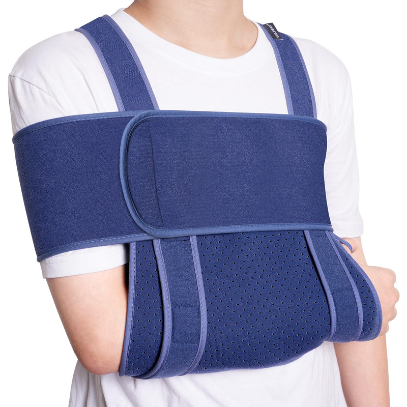 Velpeau Arm Sling for Sleep, Shoulder Immobilizer for Women & Men - Very Soft Sling for Rotator Cuff Tear, Fractured, Dislocation, Broken, Postoperative, Fits Left & Right (Blue, L: Bust 39.5-51.3″) Large (Pack of 1) Adult Size