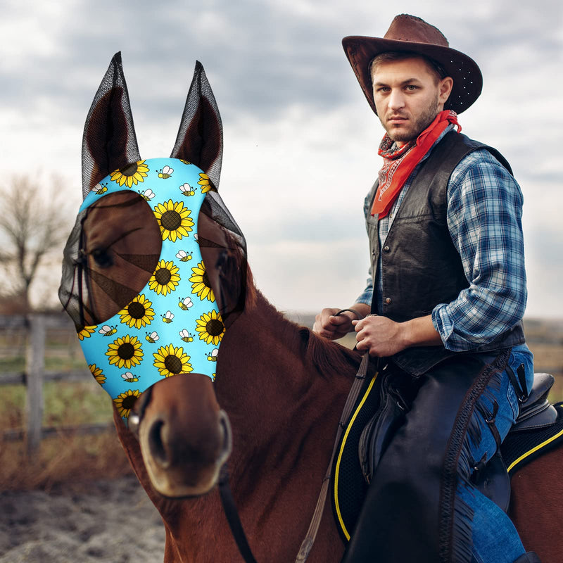 Weewooday 2 Pieces Horse Fly Masks for Horses Soft Fly Masks for Horses with Ears Smooth and Elasticity Fly Mask with UV Protection(L, Flower Patterns) L - BeesActive Australia