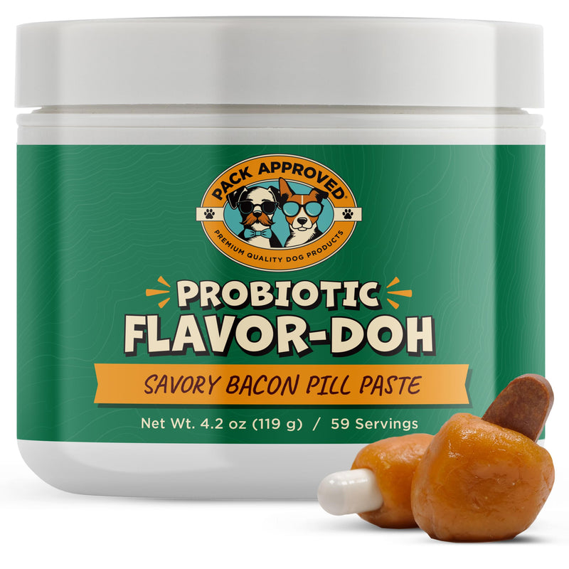 Pack Approved Flavor-Doh with Dog Probiotics - Flavored Pill Wrap for Dogs to Hide Capsules and Shape into Pill Pocket Treats for Dogs - Easy-to-Use Treat Paste for Pet Medicine - Savory Bacon (4.2oz)