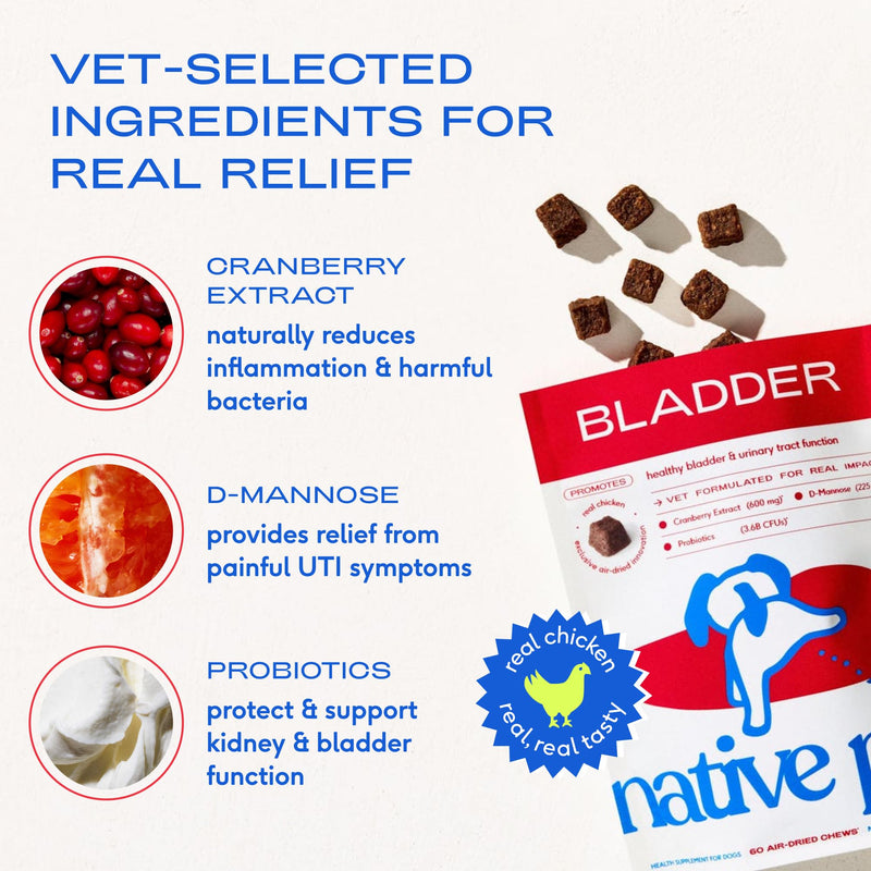 Native Pet Urinary & Omega Wellness Bundle: Bladder Chews for Dogs (30 Air-Dried Chews) & Omega Oil for Dogs (8 Oz) - UTI Treatment & Prevention + Fast-Absorbing Omega 3 6 9 Supplement