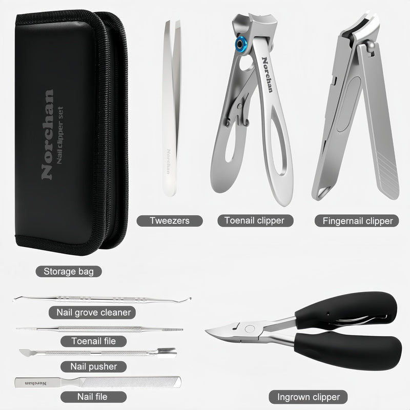 Nail Clippers Kit, 8-Piece Stainless Steel Toenail & Fingernail Clipper with Nail File & Cleaner, Precision Sharp Blade for Easy Clean Cut, Ideal for Men, Women, Seniors, Gift Pack - BeesActive Australia