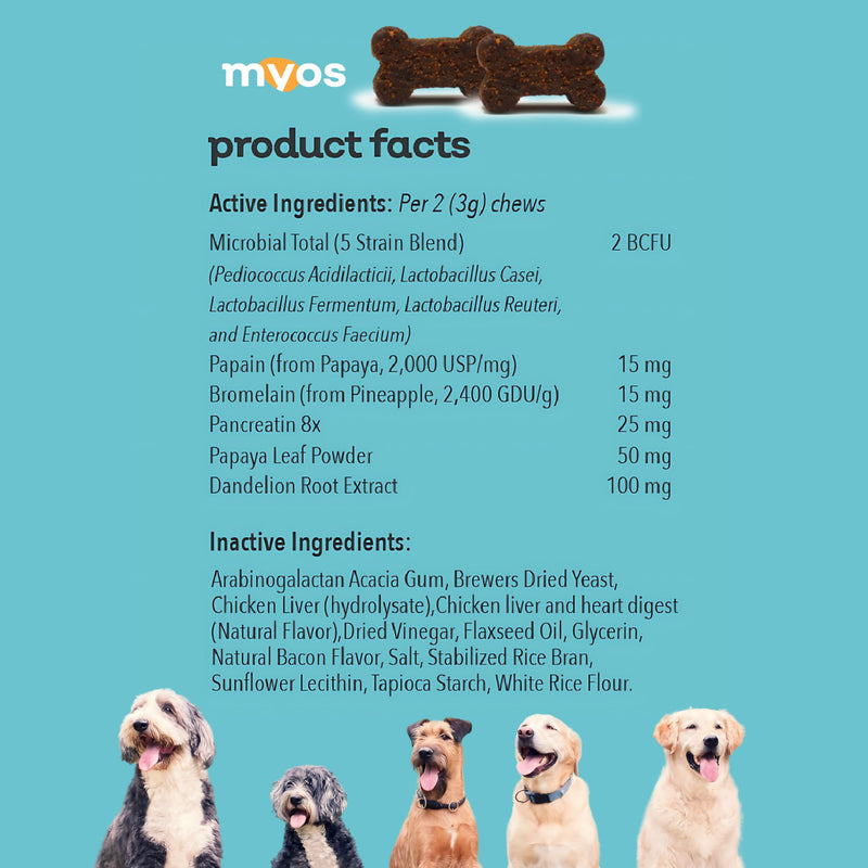 MYOS Probiotic Chew for Dogs - Daily Digestive Support, Promotes Complete Gut Health, Aids Digestion, Enhances Nutrient Absorption, Supports Healthy Stool - All-in-One Chewable Supplement - PawsPlanet Australia