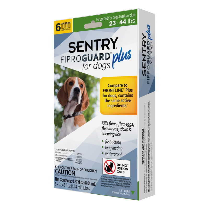 Sentry Fiproguard Plus for Dogs, Flea and Tick Prevention for Dogs (23-44 Pounds), Includes 6 Month Supply of Topical Flea Treatments