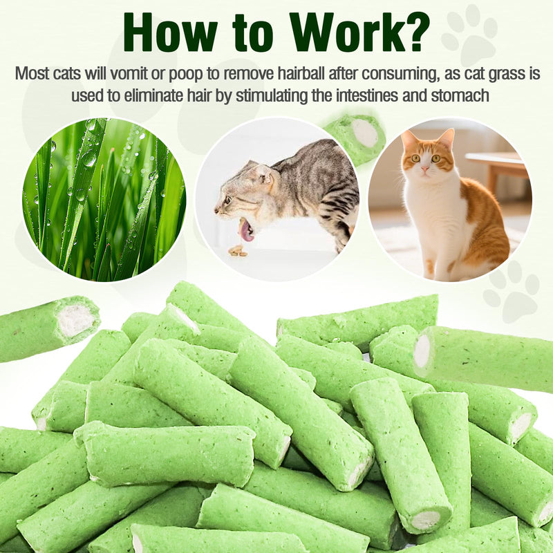 Cat Grass Teething Sticks, 3.52oz Edible Natural Dried Cat Grass Treats with Chicken, Cats Snack for Hairball Removal and Dental Care 3.52 oz