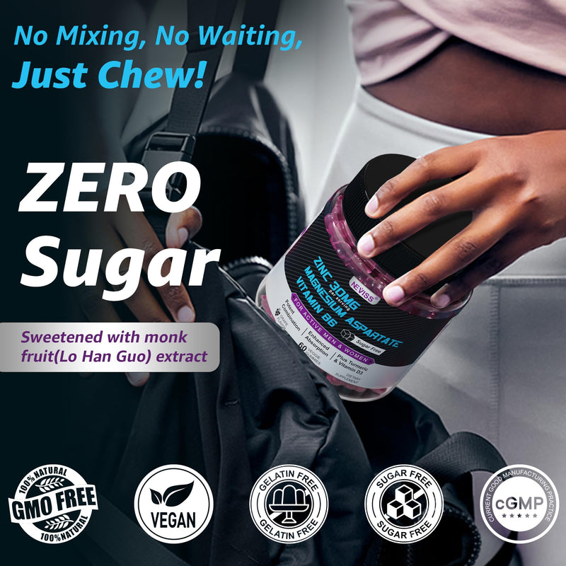 Zinc and Magnesium Aspartate Recovery Supplement, Post Workout Gummies | Nighttime Gummies for Men Women, w/ Vitamin B6, B12, D3, Turmeric, Reduce Fatigue, Boost Immunity & Sleep, Sugar Free, 120Ct 60 Count (Pack of 2)