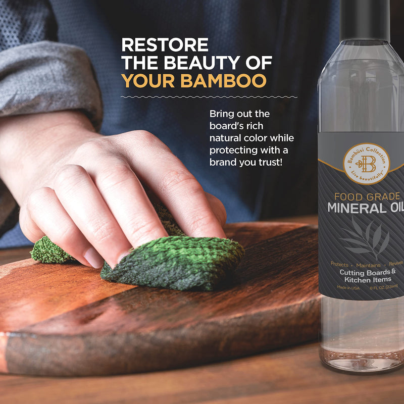 Food Grade Mineral Oil - 12oz Cutting Board Oil and Butcher Block Conditioner - Protects and Restores Wood, Bamboo, and Teak Cutting Boards and Utensils by Bambüsi 12 Fl Oz - BeesActive Australia