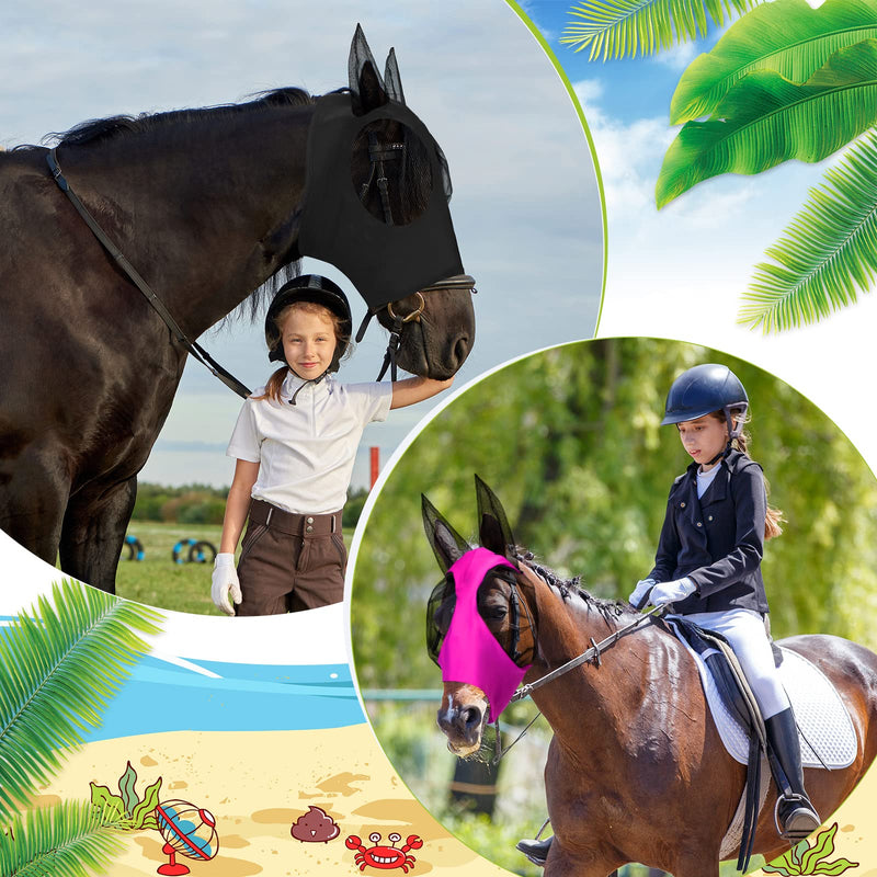 Frienda 4 Pcs Horse Fly Masks for Horses Fly Mask for Horses with Ears Protection Horse Mask Smooth Elastic Fly Mask with Sun Protection for Horses(Purple, Blue, Pink, Black, Medium) Purple, Blue, Pink, Black - BeesActive Australia