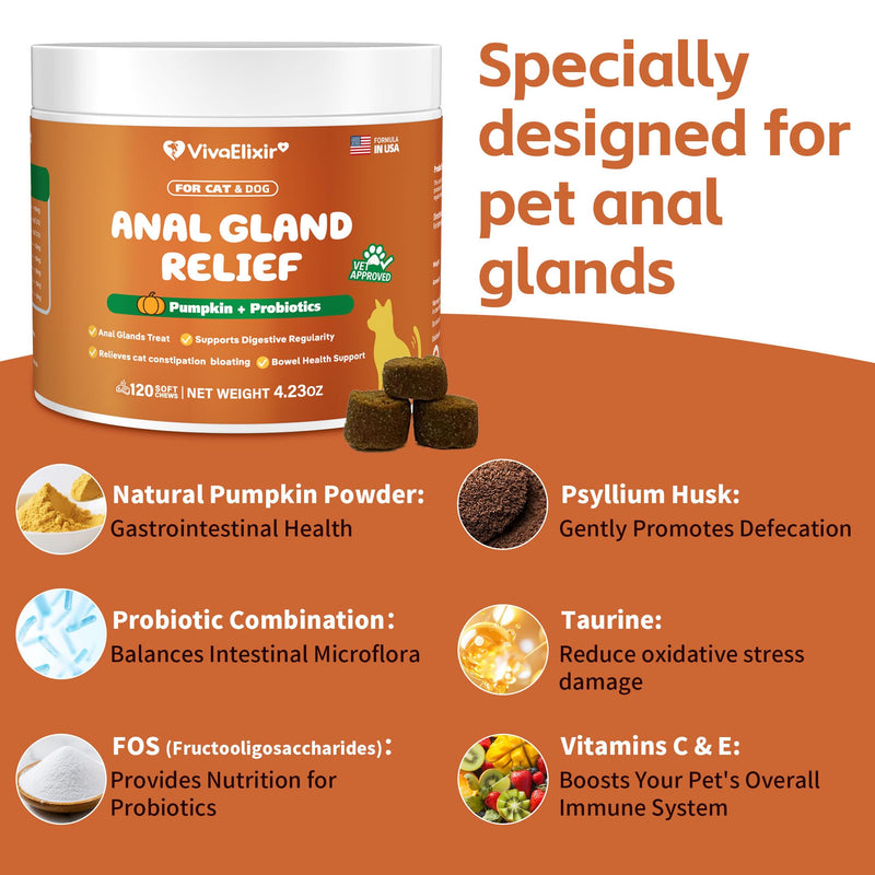 Constipated Cat - Pumpkin + Probiotic Soft Chews - Promotes Digestive Health, Regular Bowel Movements, and Intestinal Balance | Veterinarian-Approved, 120 Chewable Tablets