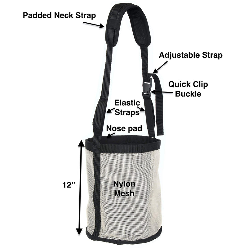 Majestic Ally Horse Feed Bag, Heavy Duty Nylon Mesh Grain Feed Bag, Adjustable Strap with Durable Snap and Elastic Straps, Comfort Neck Pad and Nose Pad- Large (Draft, Beige) Draft - BeesActive Australia