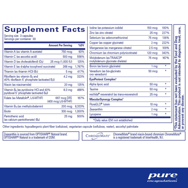 Pure Encapsulations VisionPro Nutrients | Hypoallergenic Multivitamin/Mineral Complex for Maintaining Healthy Vision | 90 Capsules 90 Count (Pack of 1) - BeesActive Australia