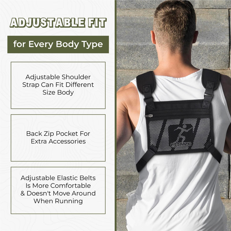 Running Vest for Men & Women, Lightweight Chest Bag for Phone Holder and Storage Vest, Water Resistant Cross Body Pack Running with Adjustable Shoulder Straps for Workouts and Training (Black)