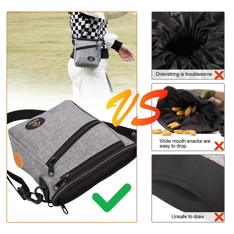 Ownpets Dog Training Pouch, Pet Treat Training Pouch with Collapsible Bowl, Shoulder Strap & Waist Strap, 4 Ways to Wear, Practical Training Bag for Dog Training, Daily Walks - Grey - BeesActive Australia