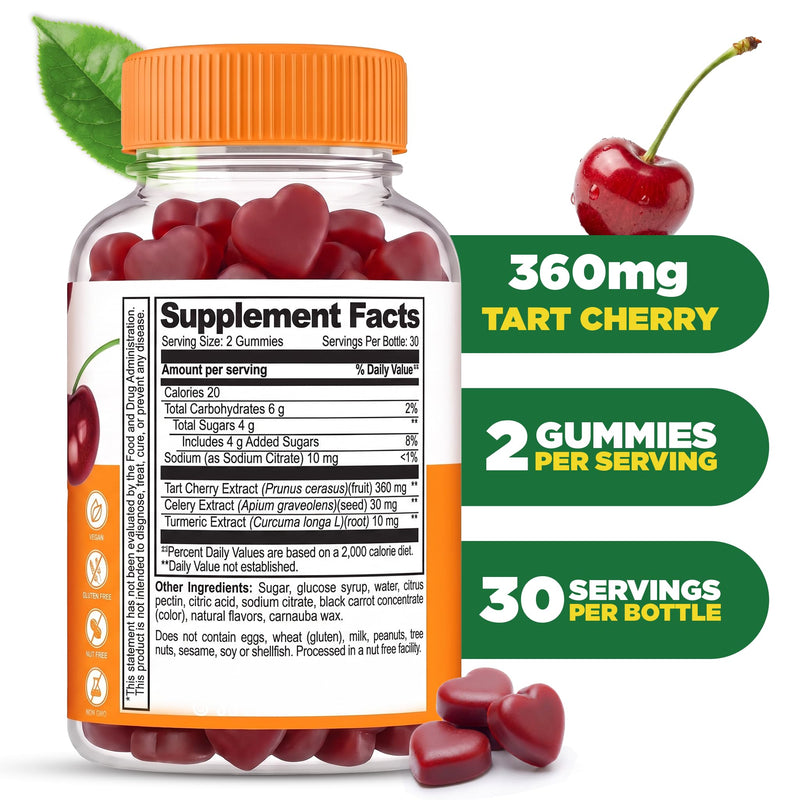 Lifeable Tart Cherry Gummies with Celery and Turmeric for Uric Acid Support | Great tasting cherry gummies for healthy uric acid levels, joint comfort and antioxidants, vegan and kosher, 60 gummies