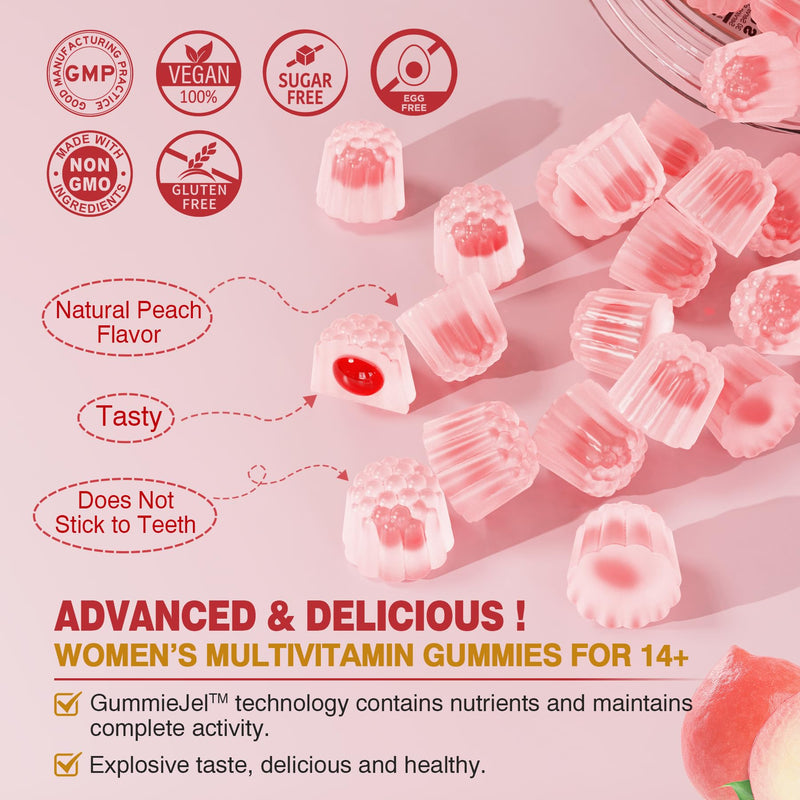 Women's Multivitamin Gummies-Methylated Multivitamin for Women with Omega-3 | Magnesium,Calcium, Enzymes,Probiotic & Antioxidant Blend to Support Overall Health, Immunity, Hair, Nails & Skin Health-2Pack 60 Count (Pack of 2)