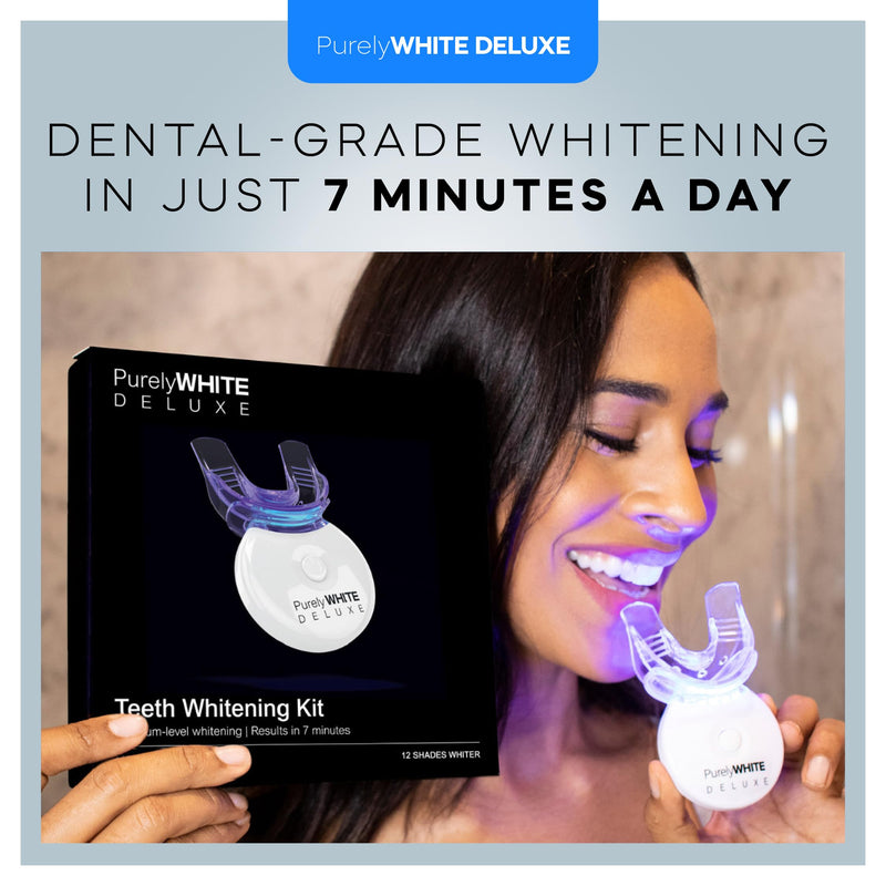 PurelyWHITE DELUXE Teeth Whitening Kit, Complete LED Teeth Whitening, 15+ Treatments, (3) 3ml Whitening Gel Syringes, Whiter Smile in 7 Minutes - BeesActive Australia