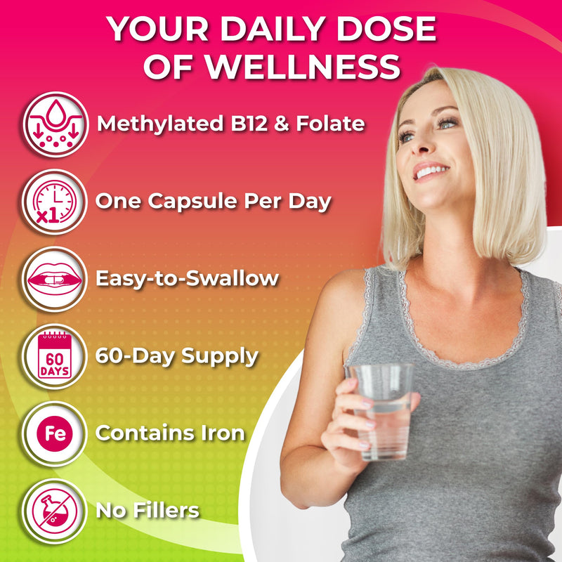 Vegan Methylated Multivitamin for Women - Biotin, Probiotics & Iron | Women's Daily Multivitamin with Iron - Energy Digestive & Optimal Health Support-Organic Superfoods, Easy-to-Swallow Capsules 60 Count (Pack of 1) Women's Multivitamin With Iron