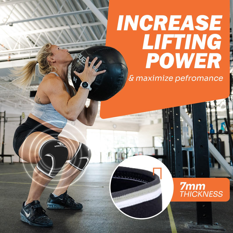 ProFitness Knee Sleeves Weightlifting Men & Women - 7mm Thick Premium Neoprene Weight Lifting Knee Sleeve for Women & Men Ideal for Squats, Powerlifting & Deadlift | Squat Knee Sleeves for Men & Women Black/Black Medium