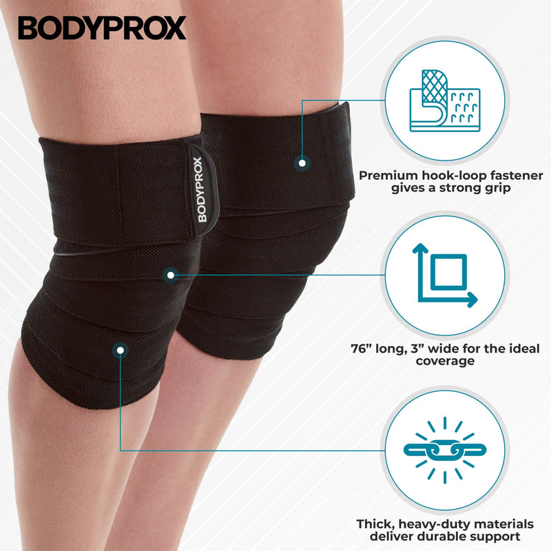 Bodyprox Knee Wrap 2 Pack for Squats, Weightlifting, Powerlifting, Leg Press, and Cross Training, Knee Support for Men and Women