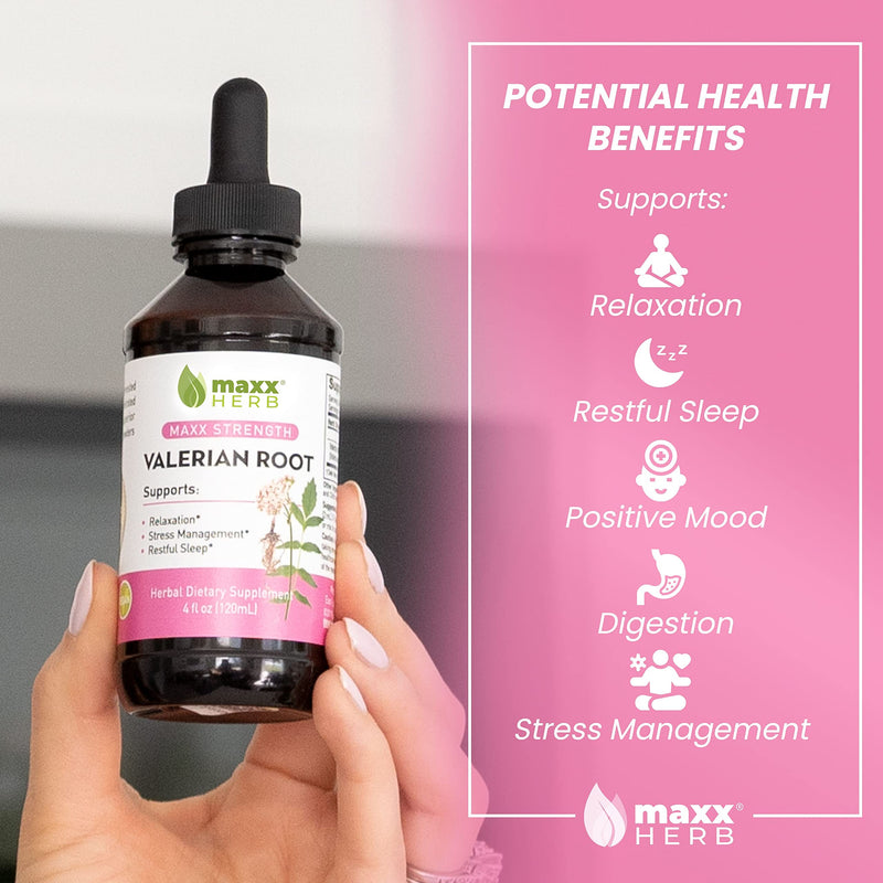Maxx Herb Valerian Root Extract - Max Strength, Liquid Valerian Root Absorbs Better Than Capsules, for Relaxation and Restful Sleep, Alcohol-Free - 4 Oz Bottle (60 Servings) 4 Fl Oz (Pack of 1) - BeesActive Australia