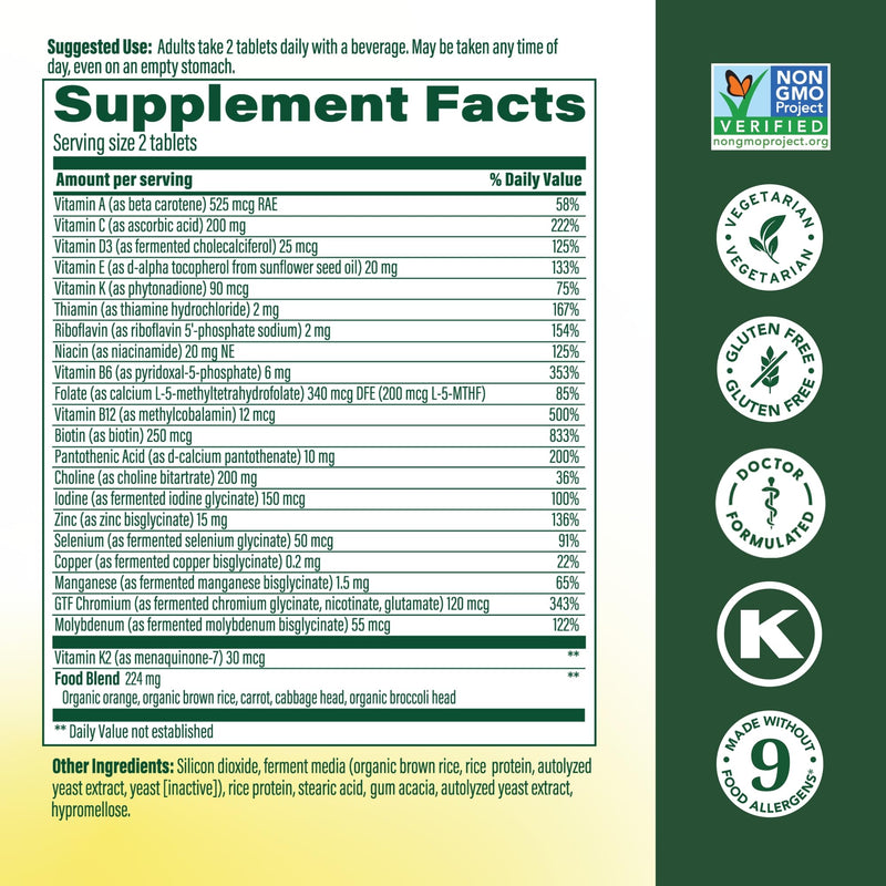 MegaFood Advanced Multivitamin for Men 40+ Doctor Formulated, 60 Tablets | Immune Support, Cellular Energy, Prostate & Brain Health, Choline, Methylfolate Vitamin C, D3, Zinc, Vegetarian, 30 Servings 60 Count (Pack of 1)