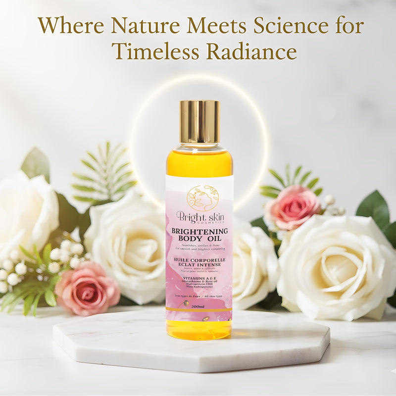 Best Brightening Body Oil (6.5 oz) - Glutathione, Arbutin, Rosehip Oil, Rose Extract for Uneven Skin Tone, Dark Spots, Scars, Anti-aging, Anti-wrinkle, Sunscreen, Scar Healing