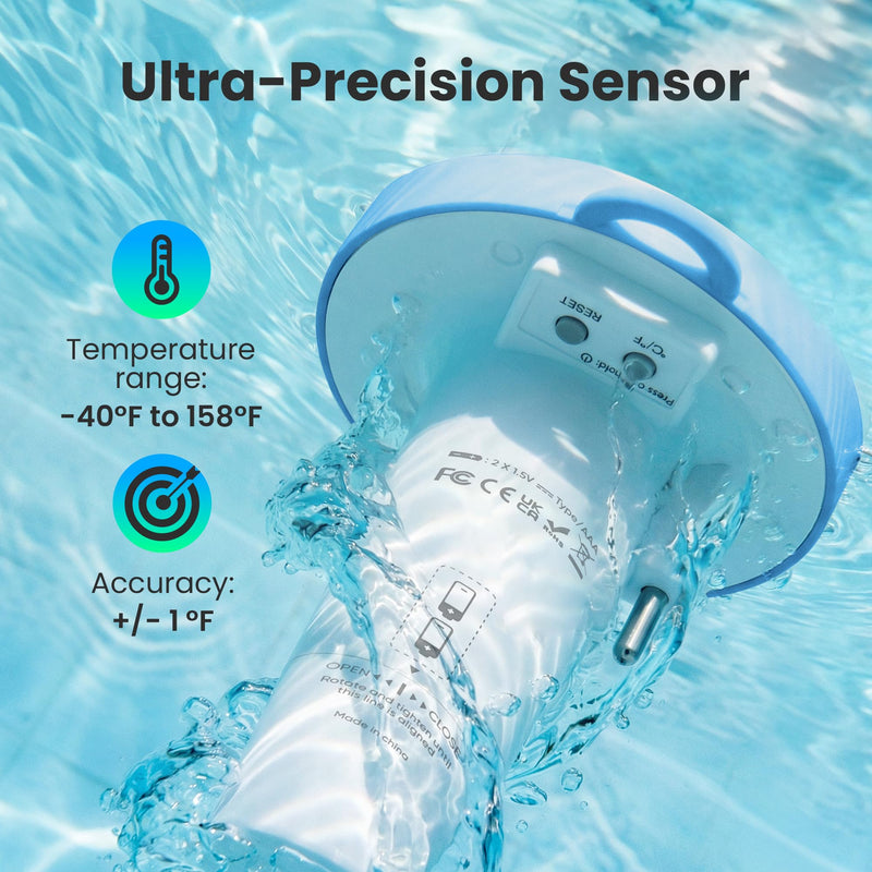 Floating Pool Thermometer Easy Read, Battery Powered Digital Pool Thermometer for Swimming, IPX8 Waterproof Dual Sided Screen for Pond, Hot Tub, Aquarium (Light Blue) Light Blue - BeesActive Australia