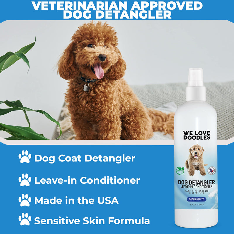 We Love Doodles 4-in-1 Lavender Shampoo & Dog Detangler Spray ((Ocean Breeze) Bundle - Shampoo, Conditioner, and Detangler & Detangler Spray Kit - Grooming & Tangle Remover - Made in USA - PawsPlanet Australia